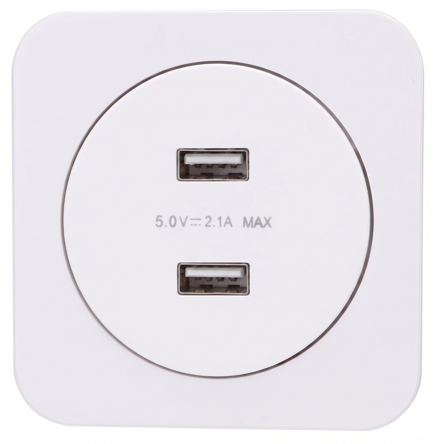 Aigostar - USB-voedingsstopcontact met frame, 2x USB-A, wit