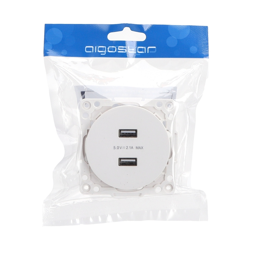 Aigostar - USB-voedingsstopcontact zonder afdekraam, 2x USB-A, wit