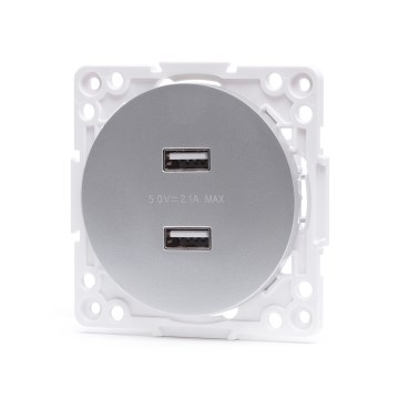 Aigostar - USB-voedingsstopcontact zonder frame, 2x USB-A, zilver