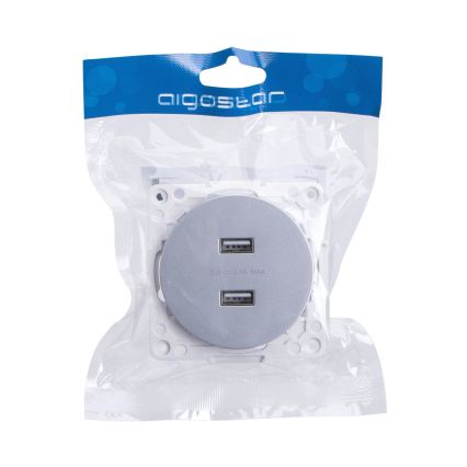Aigostar - USB-voedingsstopcontact zonder frame, 2x USB-A, zilver