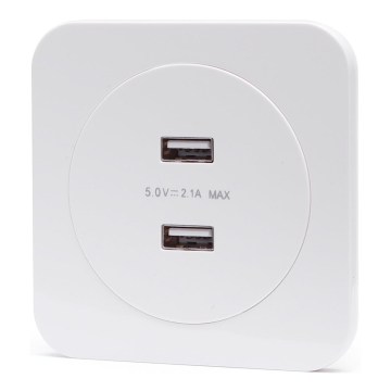 Aigostar - USB-wandcontactdoos met afdekraam, 2x USB-A, wit