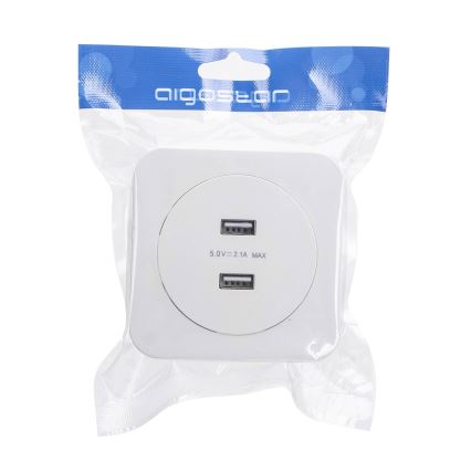 Aigostar - USB-wandcontactdoos met afdekraam, 2x USB-A, wit