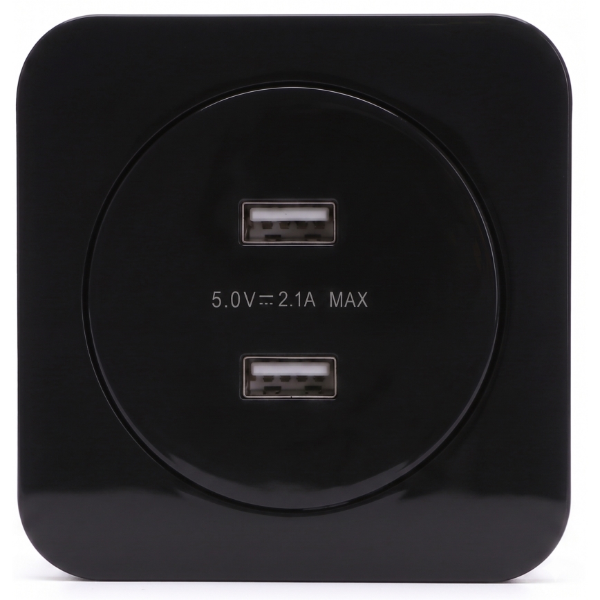 Aigostar - USB-wandcontactdoos met afdekraam 2x USB-A zwart