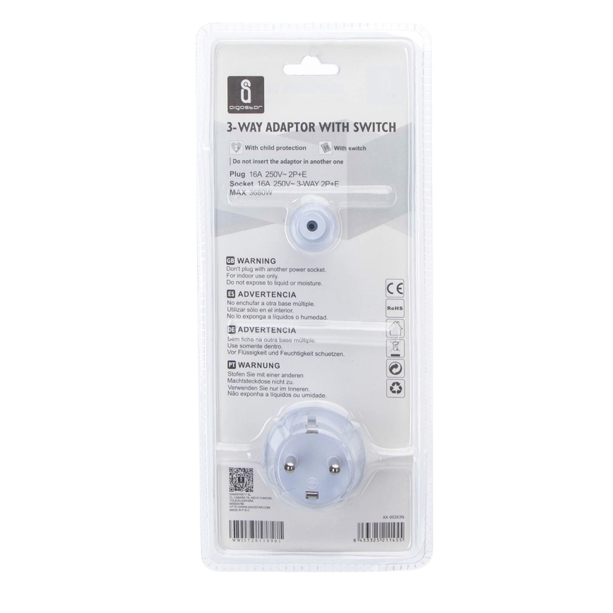 Aigostar - Stekkerdoos met schakelaar 3x16A/230V SCHUKO