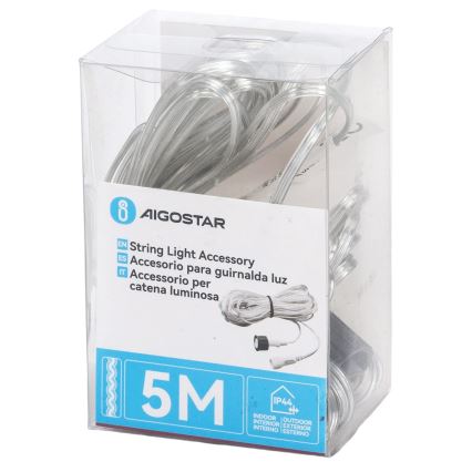 Aigostar - Verlengkabel voor buiten voor lichtsnoeren 5 m IP44 transparant