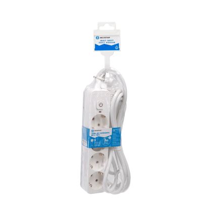 Aigostar - Verlengsnoer met schakelaar 4-voudig Type F 3m SCHUKO wit