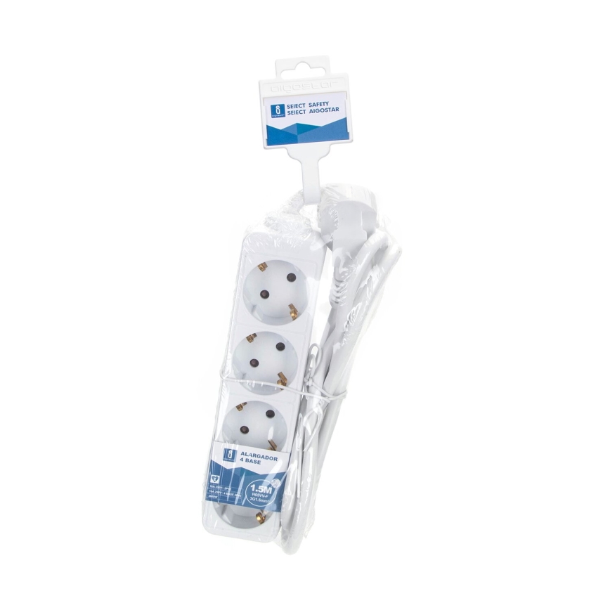 Aigostar - Verlengsnoer 4Z Type F 1,5m wit SCHUKO