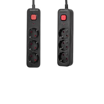 Aigostar - Verlengsnoer met schakelaar 3Z Type F 1,5m zwart