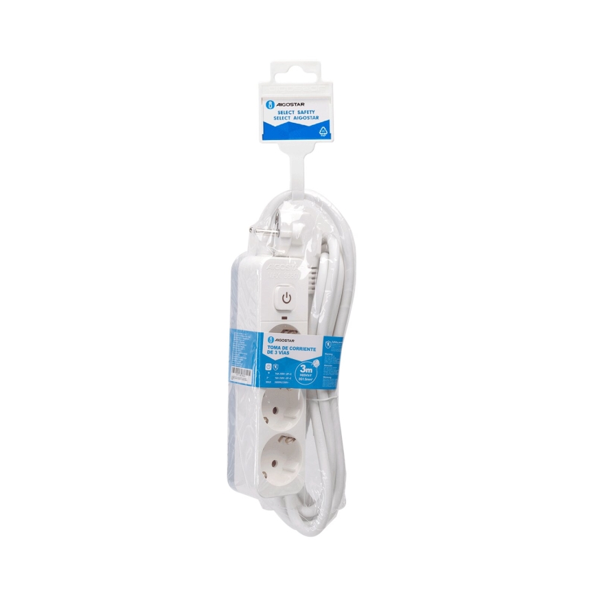 Aigostar - Verlengsnoer met schakelaar 3Z Type F 3m wit