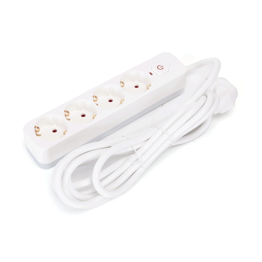 Aigostar - Verlengsnoer met schakelaar 4-voudig Type F 3m SCHUKO wit