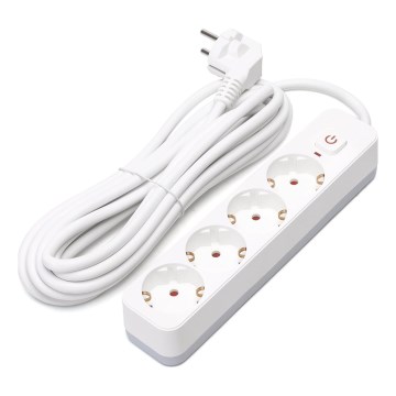 Aigostar - Verlengsnoer met schakelaar 4-voudig Type F 5m SCHUKO wit