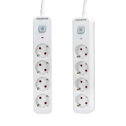Aigostar - Verlengsnoer met schakelaar 4Z Type F 1,5m wit