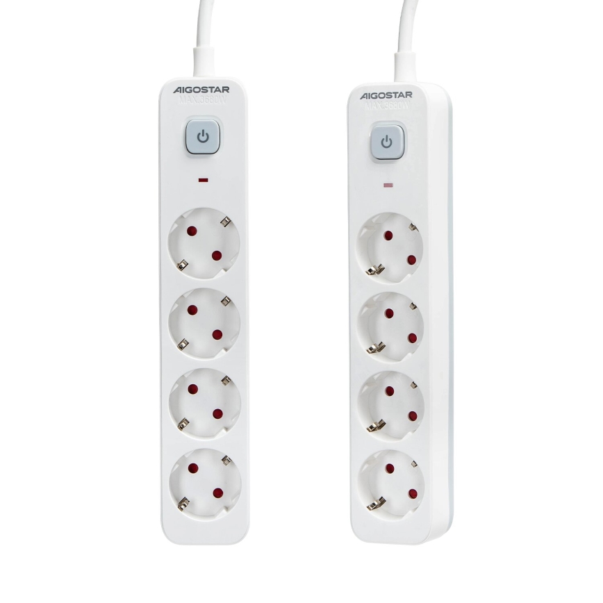 Aigostar - Verlengsnoer met schakelaar 4Z Type F 1,5m wit