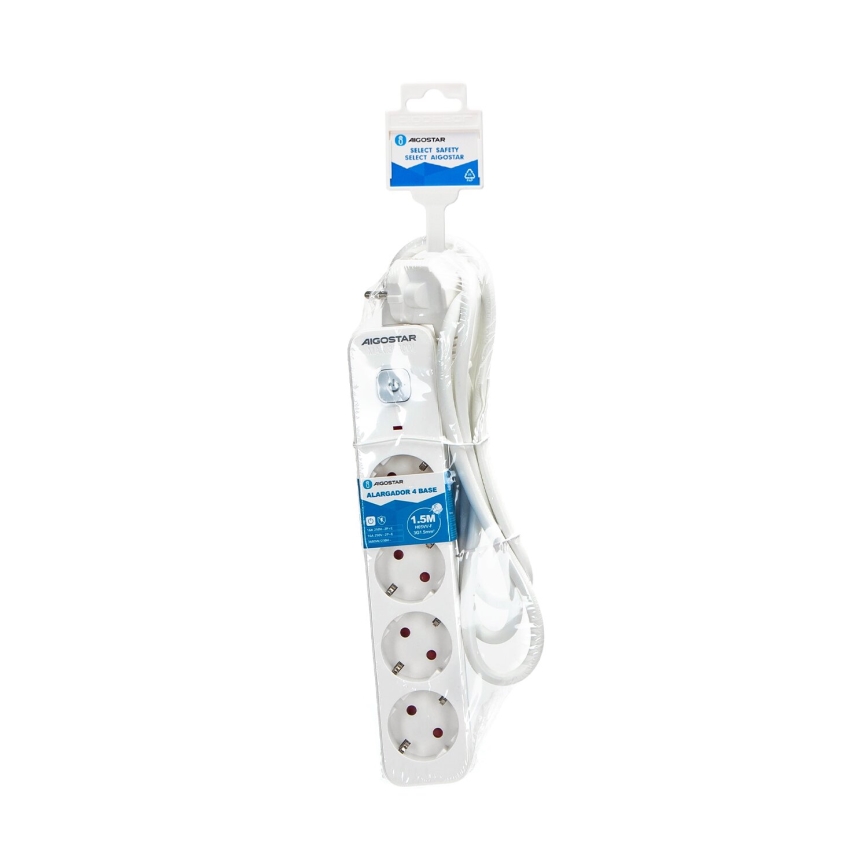 Aigostar - Verlengsnoer met schakelaar 4Z Type F 1,5m wit
