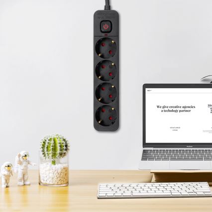 Aigostar - Verlengsnoer met schakelaar 4Z Type F 3m zwart