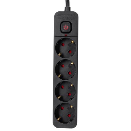 Aigostar - Verlengsnoer met schakelaar 4Z Type F 3m zwart