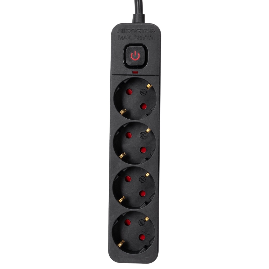 Aigostar - Verlengsnoer met schakelaar 4Z Type F 3m zwart