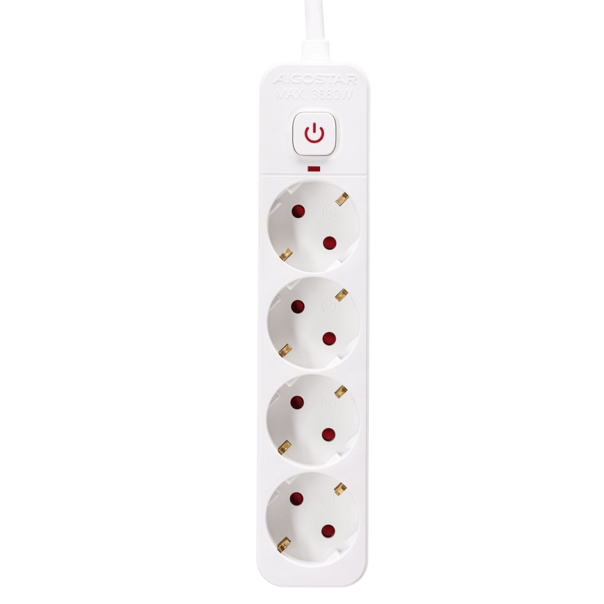 Aigostar - Verlengsnoer met schakelaar 4-voudig Type F 5m SCHUKO wit
