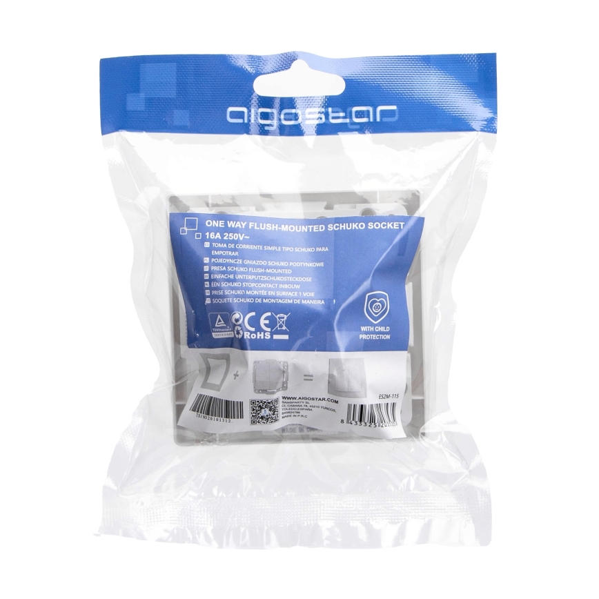 Aigostar - Wandcontactdoos met afdekraam SCHUKO 250V wit