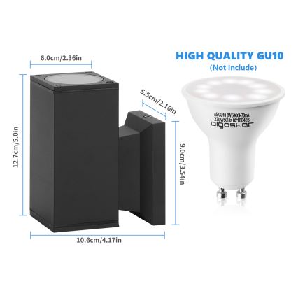 Aigostar - Wandlamp voor buiten 1xGU10/230V zwart IP65 hoekig