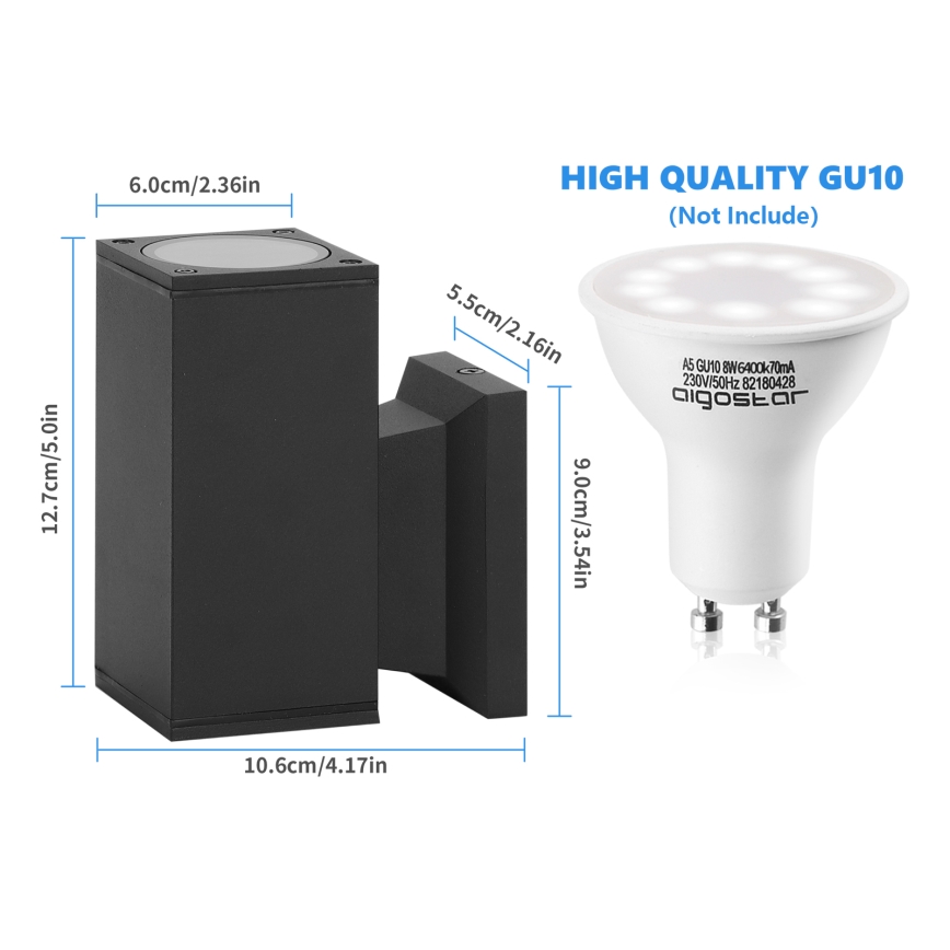 Aigostar - Wandlamp voor buiten 1xGU10/230V zwart IP65 hoekig