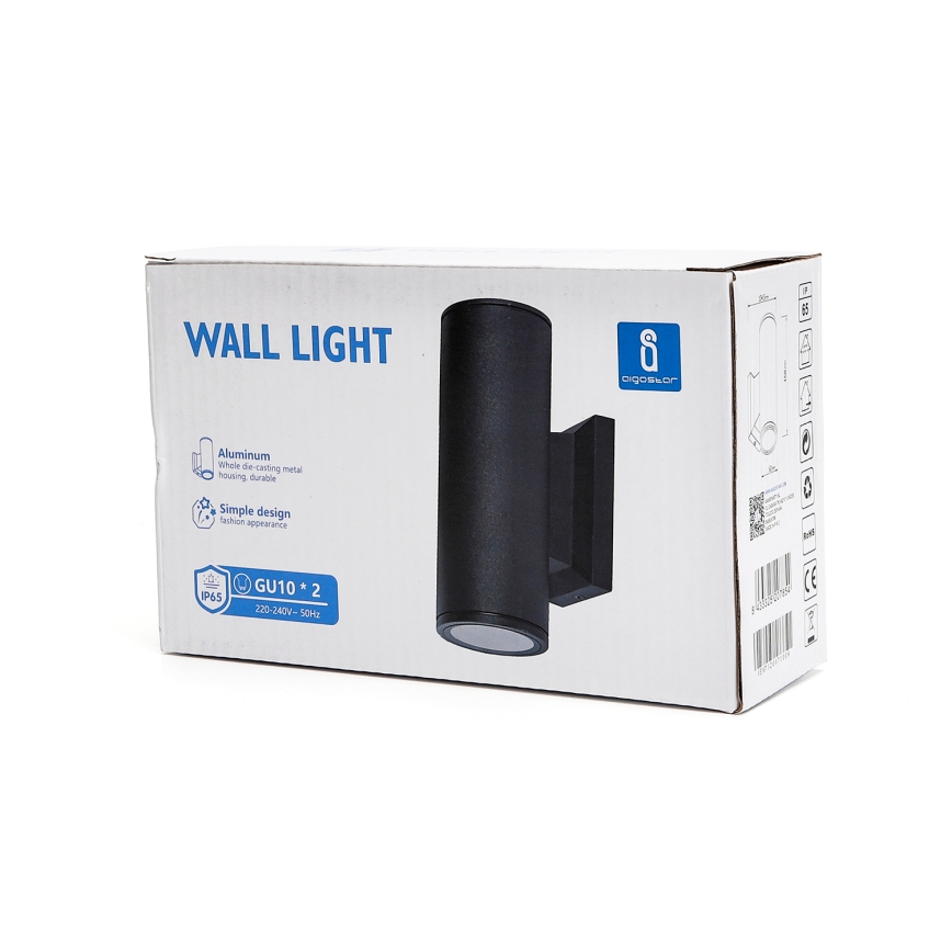 Aigostar - Wandlamp voor buiten 2xGU10/230V zwart IP65 rond