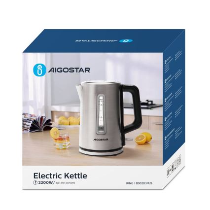 Aigostar - Waterkoker 1,7l 2200W/230V mat chroom