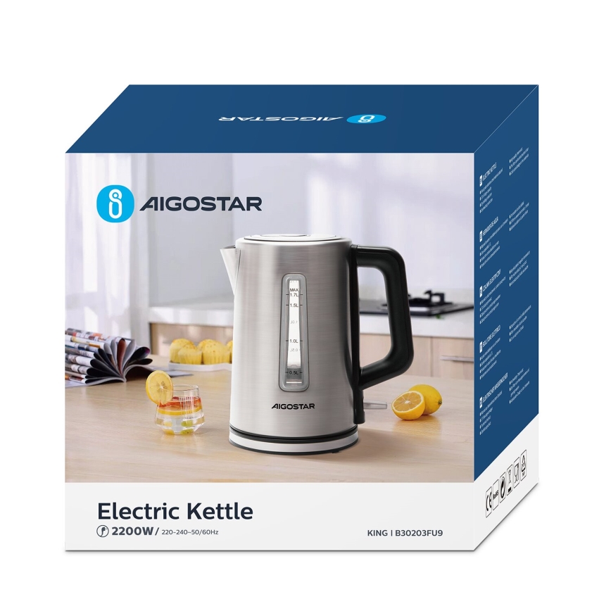 Aigostar - Waterkoker 1,7l 2200W/230V mat chroom