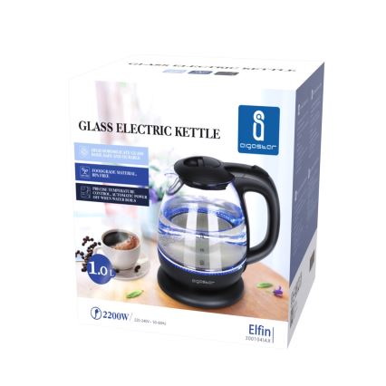Aigostar - Waterkoker 1 l 2200W/230V zwart