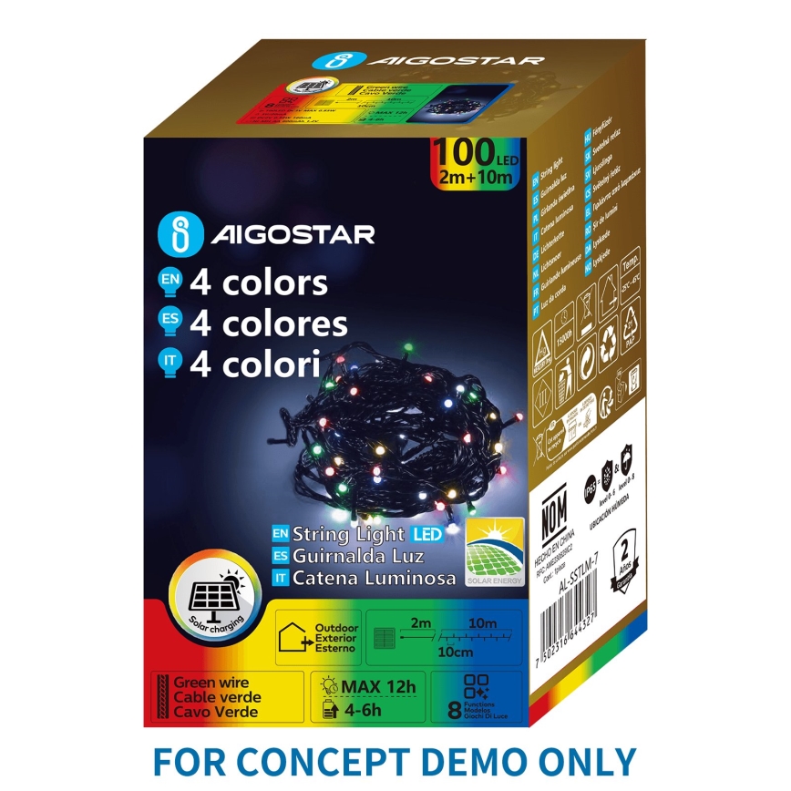 Aigostar - LED zonne-kerstsnoer 500xLED/8 functies 52m IP65 meerkleurig 1200 mAh