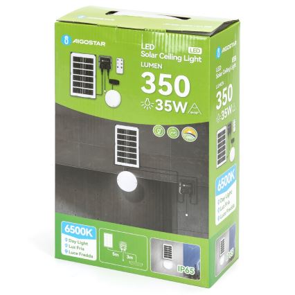Aigostar - LED-zonnelamp LED/35W/12V 3000 mAh 6500K IP65 Ø 16,8 cm + afstandsbediening