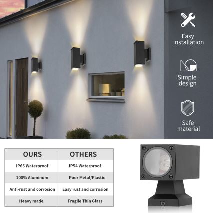 Aigostar - zwarte vierkante buitenwandlamp 2xGU10/230V IP65