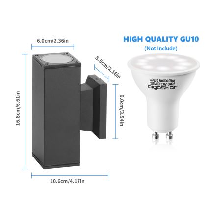 Aigostar - zwarte vierkante buitenwandlamp 2xGU10/230V IP65