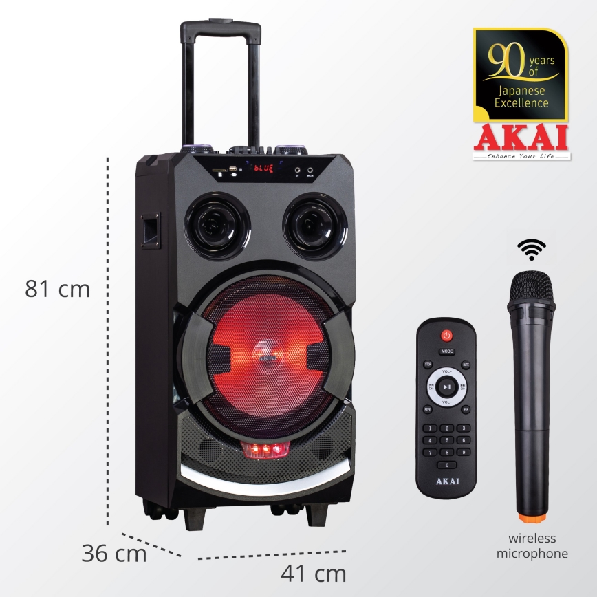 AKAI ABTS-112 - Draadloze luidspreker 300W/230V 7000 mAh + afstandsbediening