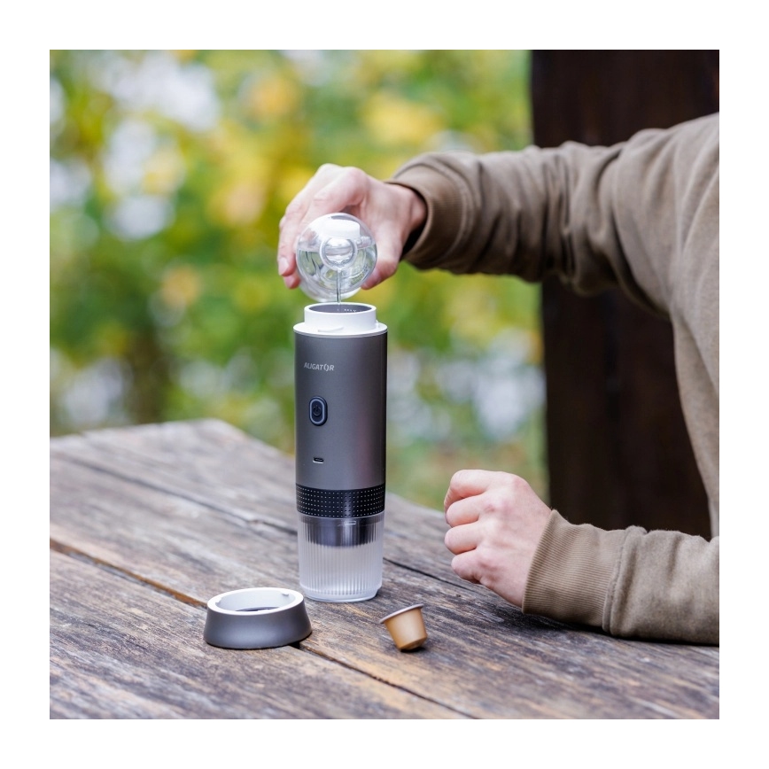 Aligator ACM002 - Draagbare oplaadbare PortaCaffé 3-in-1 koffiemachine 72W/7500 mAh grijs