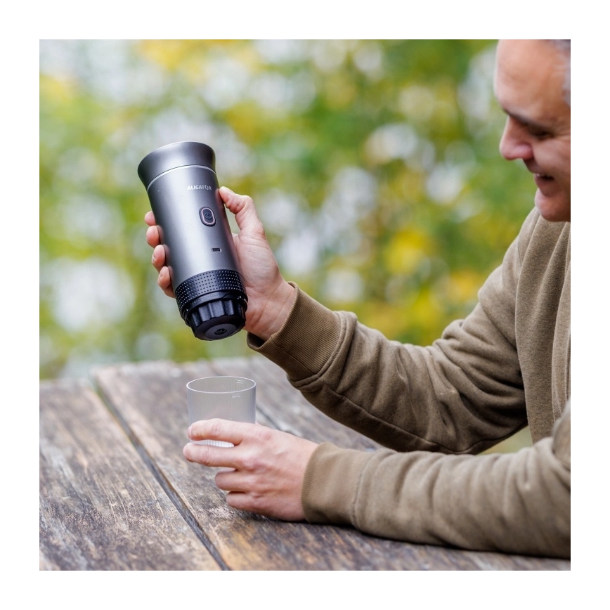Aligator ACM002 - Draagbare oplaadbare PortaCaffé 3-in-1 koffiemachine 72W/7500 mAh grijs