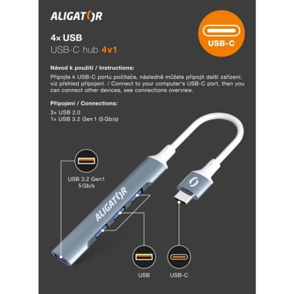 Aligator AHUB002 - USB-C-hub 4-in-1