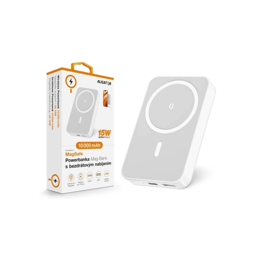 Aligator AMS04WT - 10,000 mAh Powerbank met Qi en MagSafe Draadloos Charging, 15W Power Delivery, Black