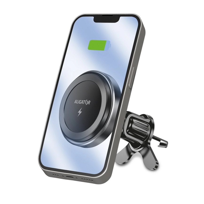 Aligator AMS05BK – Magnetisch Auto Phone Mount met 15W Qi Draadloos Charging, MagSafe-compatible, Black