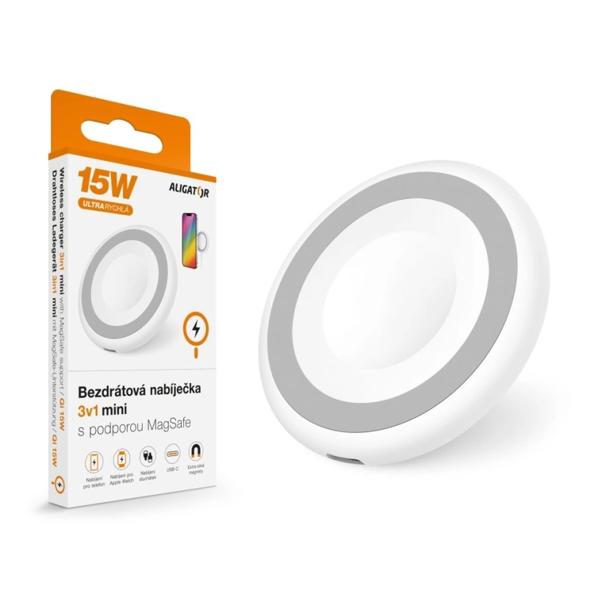 Aligator AMS08WT - 3-in-1 MagSafe Draadloos Oplader 15W, White