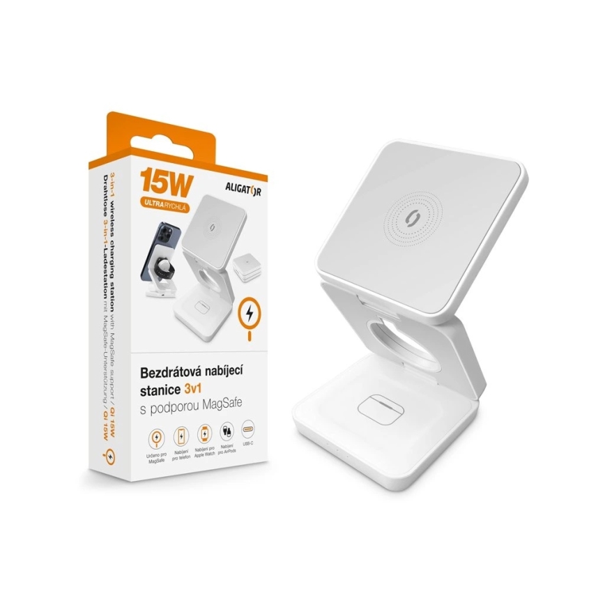Aligator AMS09WT - Draadloos MagSafe 3-in-1 oplaadstation 15W wit