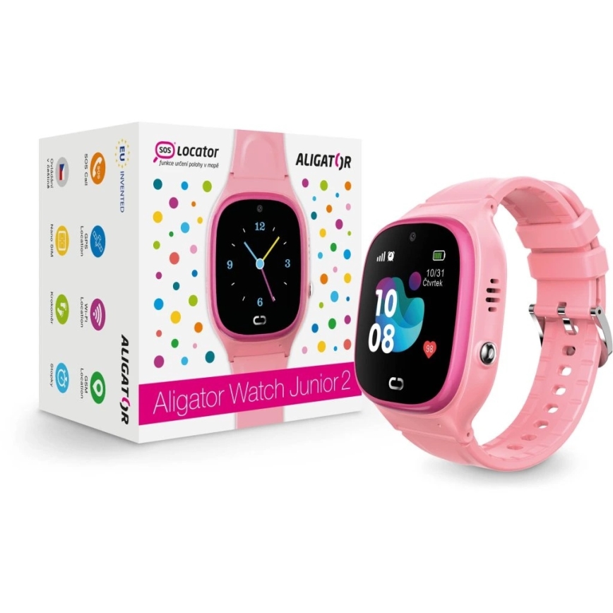 Aligator AW11PK - Smartwatch Watch Junior 2 450 mAh IP67 Wi‑Fi roze