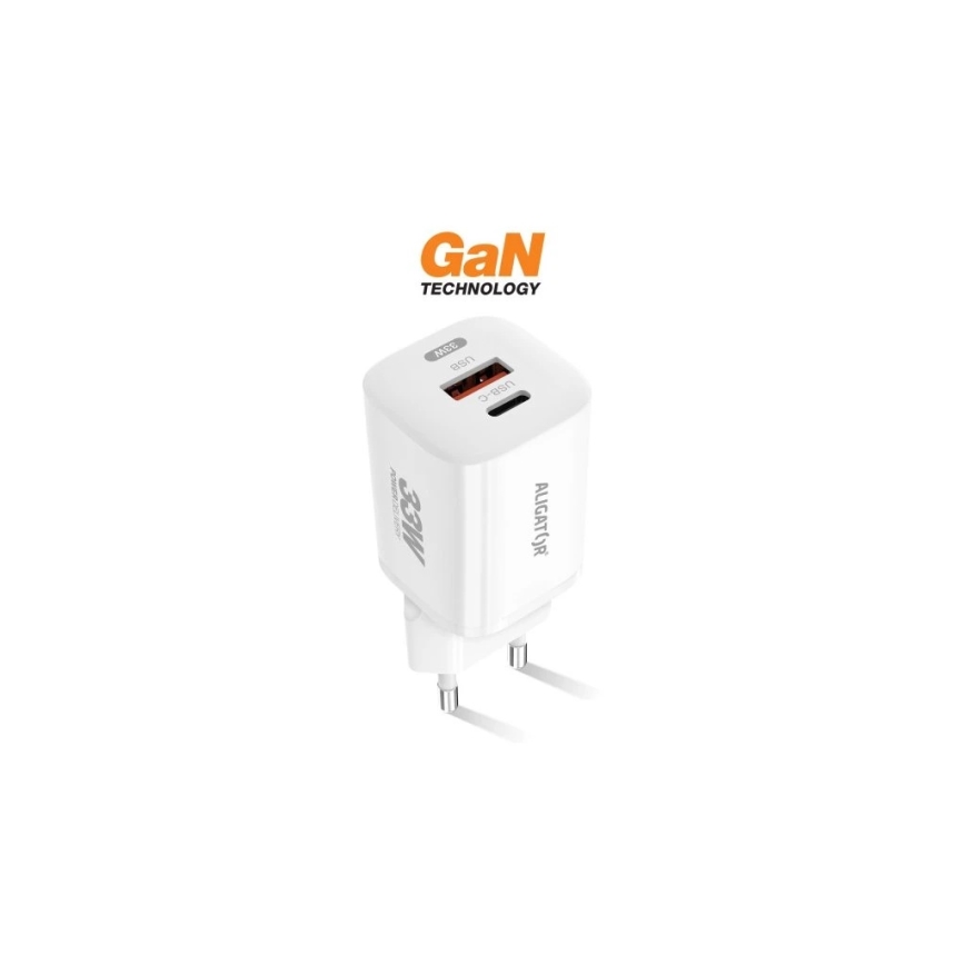 Aligator CHPD0020 - GaN snellaadadapter Power Delivery 33W USB-A + USB-C wit