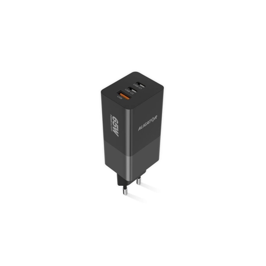 Aligator CHPD0027 - Snelle GaN-oplader met Power Delivery 65W, 2x USB-C + USB-A, zwart