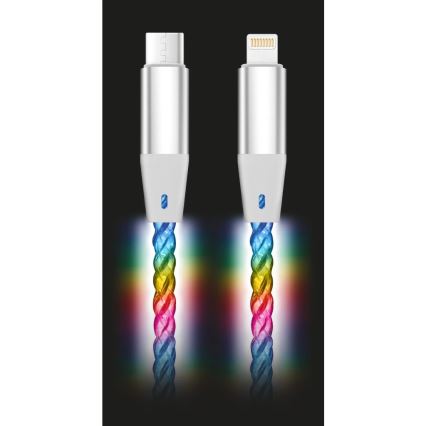 Aligator DATKP63 - USB-kabel USB-C / Lightning met LED-verlichting 30W Power Delivery 1,2 m