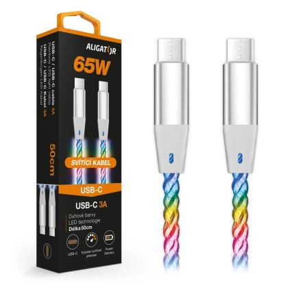 Aligator DATKP64 - USB kabel USB-C / USB-C met LED verlichting 65W Power Delivery 0,5m