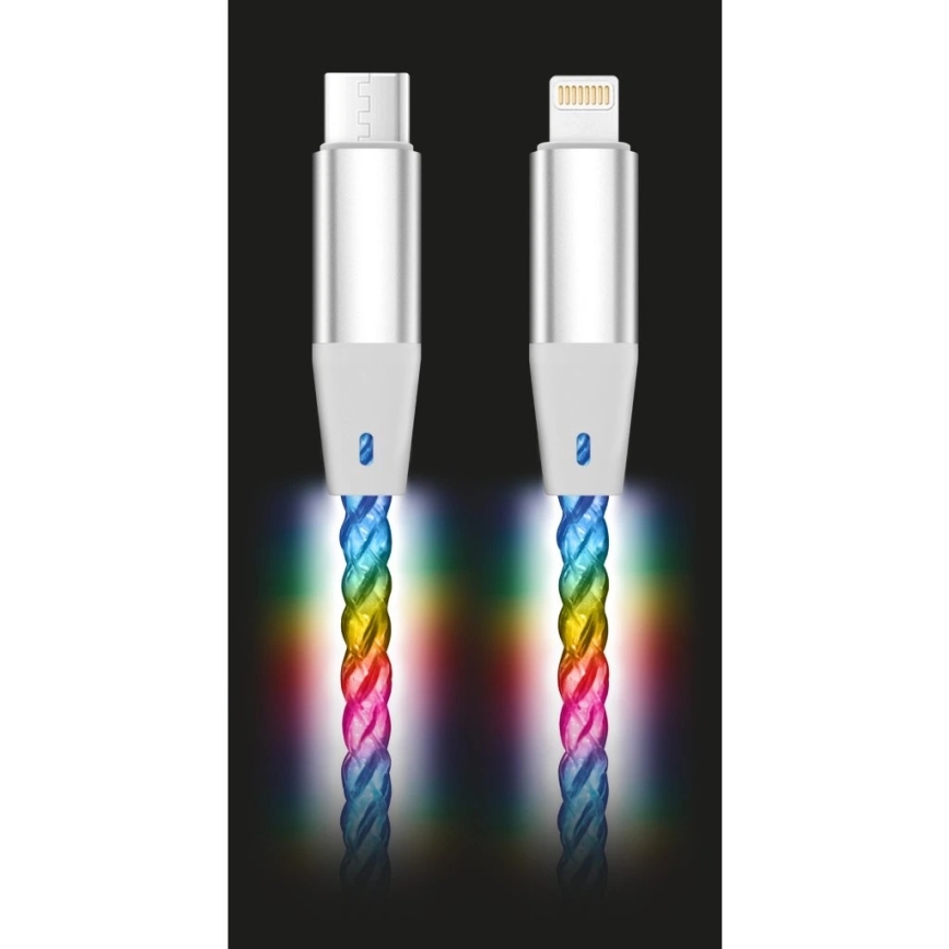 Aligator DATKP65 - USB-kabel USB-C/Lightning met LED-verlichting 30W Power Delivery 0,5m