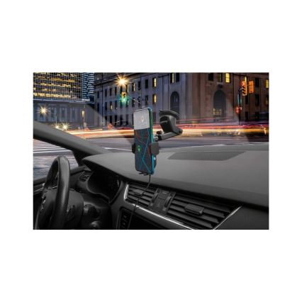 Aligator HAK2 - Zelfsluitende telefoonhouder voor in de auto met draadloos Qi-opladen 15W, zwart