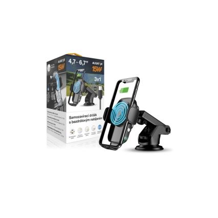 Aligator HAK2 - Zelfsluitende telefoonhouder voor in de auto met draadloos Qi-opladen 15W, zwart