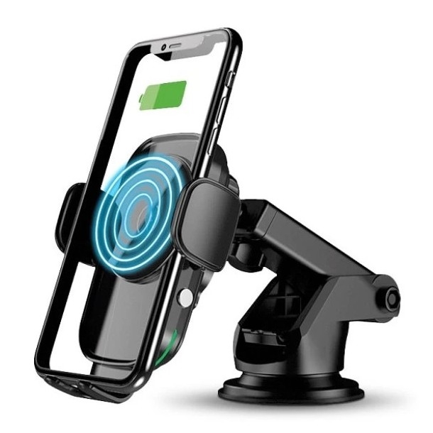 Aligator HAK2 - Zelfsluitende telefoonhouder voor in de auto met draadloos Qi-opladen 15W, zwart